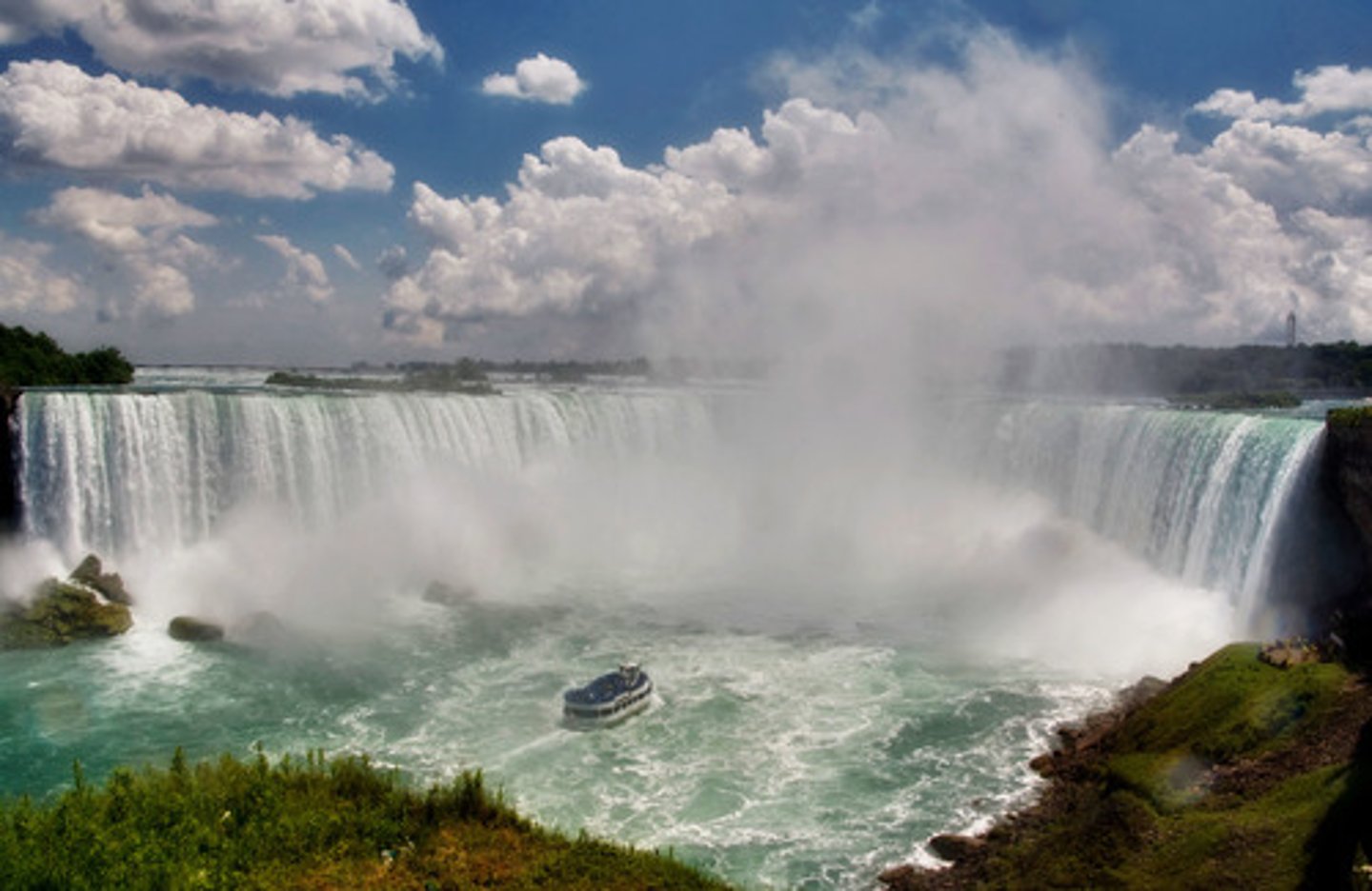 <p>water flows over hard and soft rock, the soft rock erodes first by hydraulic action and abrasion which forms a step which eventually fall, the fallen rock erodes creating a plunge pool, overtime the waterfall will retreat, making a steep sided gorge</p>