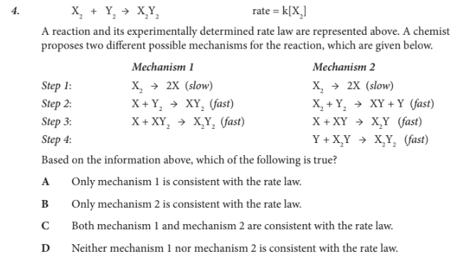 <p>A chemist proposes two different possible mechanisms for the reaction, which are given below.</p>