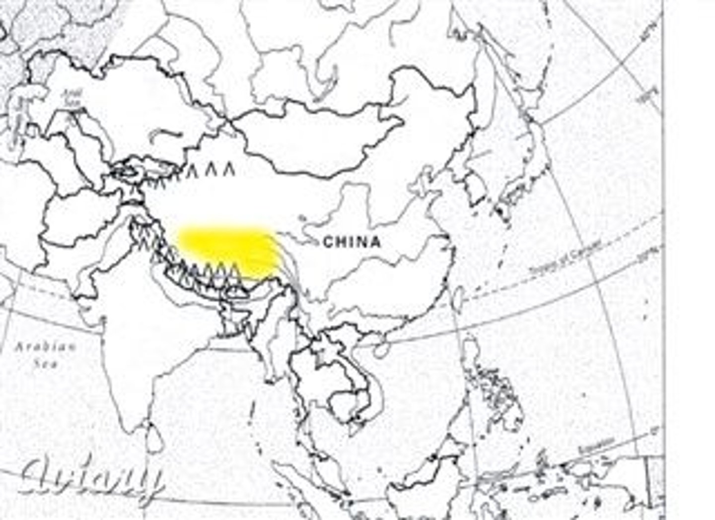 <p>High, fairly flat region of China called the "Rooftop of the World." Is located north of the Himalayan Mt. Range</p>