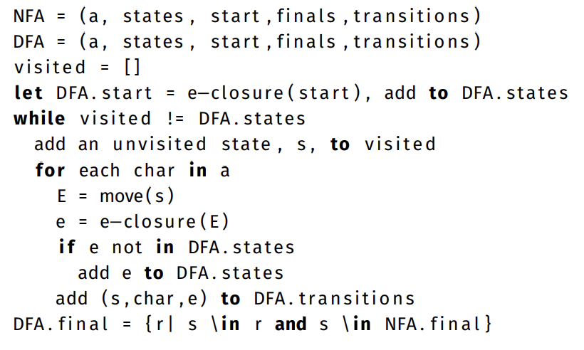 <p>Costly to check if an NFA accepts an input or not, so converting after combining several other machines can be good. There can be uncertainty because there can be multiple outgoing edges of the same action, so the goal is to create a new state that represents that uncertainty. </p>