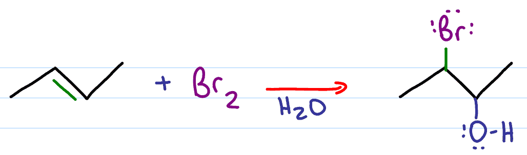 <p>1) Br2</p><p>  ————→    anti addition</p><p>2)  H2O</p>