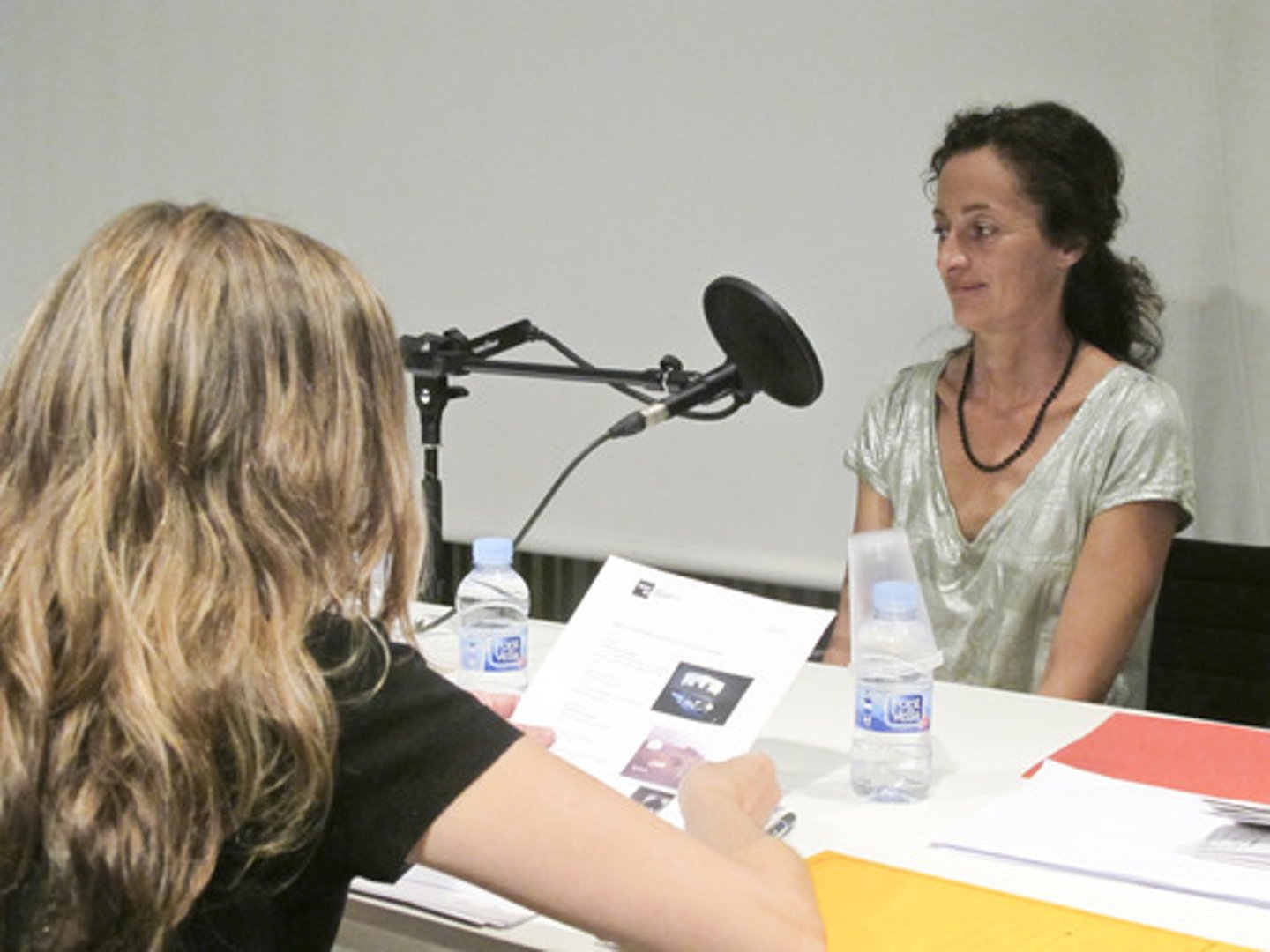 <p>Conversación que tiene un periodista con una persona importante para interrogarla sobre sus ideas; el programa de preguntas</p><p>(the interview)</p>