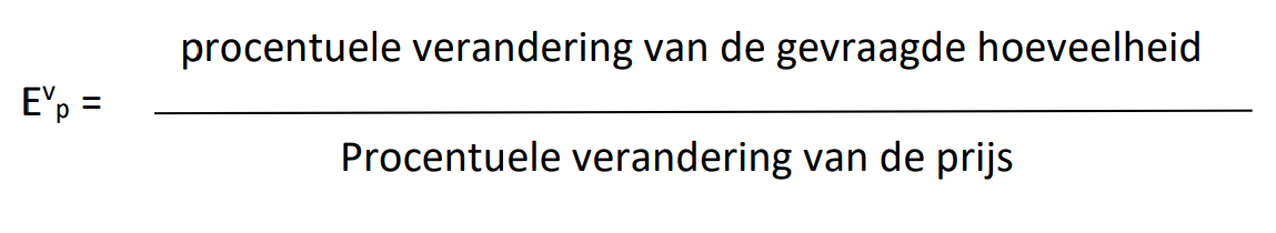 <p>% verandering in de gevraagde hoeveelheid / % verandering in de prijs</p>
