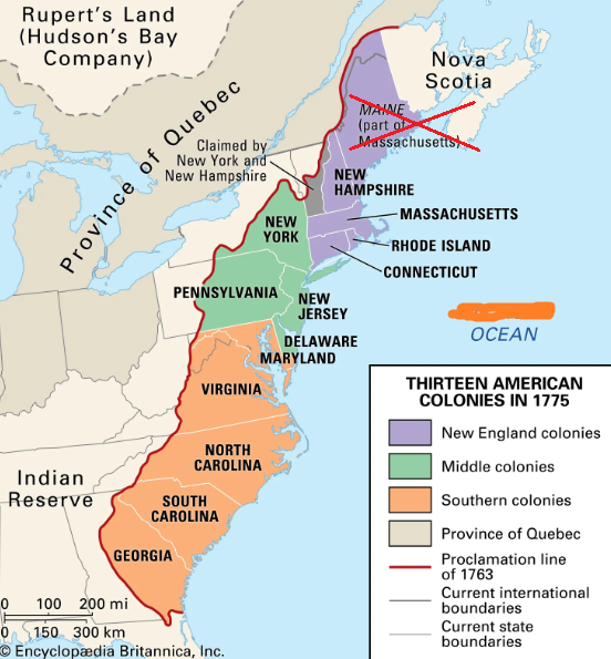 <p>Which ocean bordered the 13 colonies?</p>