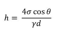 <ul><li><p>h = capillary rise or depression in m</p></li><li><p>γ = unit weight in N/m<sup>3</sup></p></li><li><p>d = diameter of the tube in m</p></li><li><p>σ = surface tension in Pa</p></li></ul><p></p>