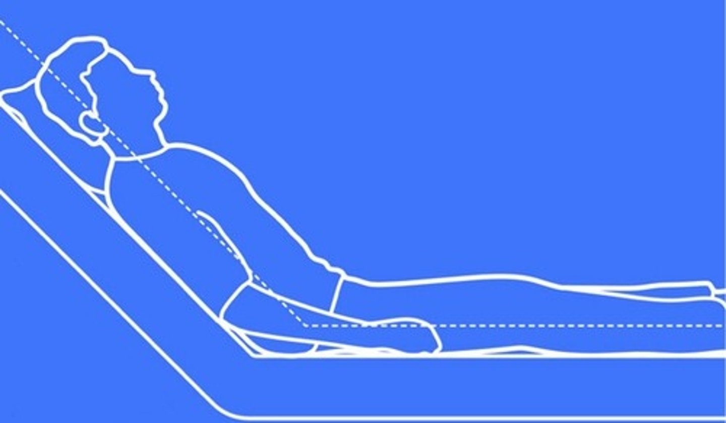 <p>Head and torso is raised between 15 and 45 degrees</p>