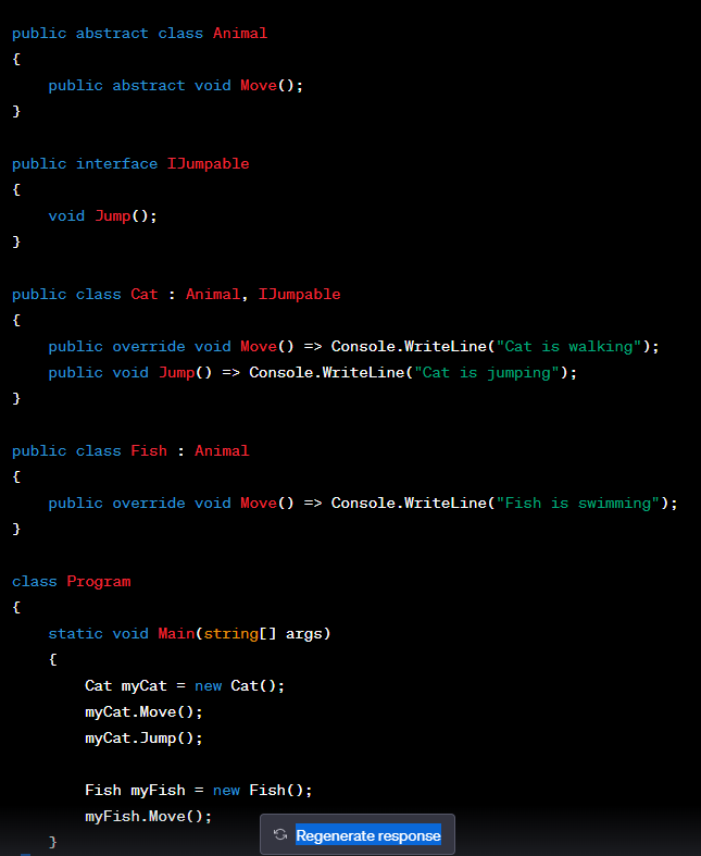An abstract class is a type of class that cannot be instantiated and is typically used as a base class that provides common functionality to its derived classes. Derived classes can then inherit from the abstract class and provide implementations or override for the abstract members. Abstract classes can contain declaration and definitions of methods. There can only be one abstract class per class.
An interface is a contract that defines a set of methods and properties that a class must implement. It contains only declarations of its members and doesn't provide any implementation. A class can implement one or more interfaces to provide the necessary functionality and behavior.
So, abstract classes provide a way to share code among related classes, while interfaces define a set of methods and properties that a class must implement to adhere to a certain contract.