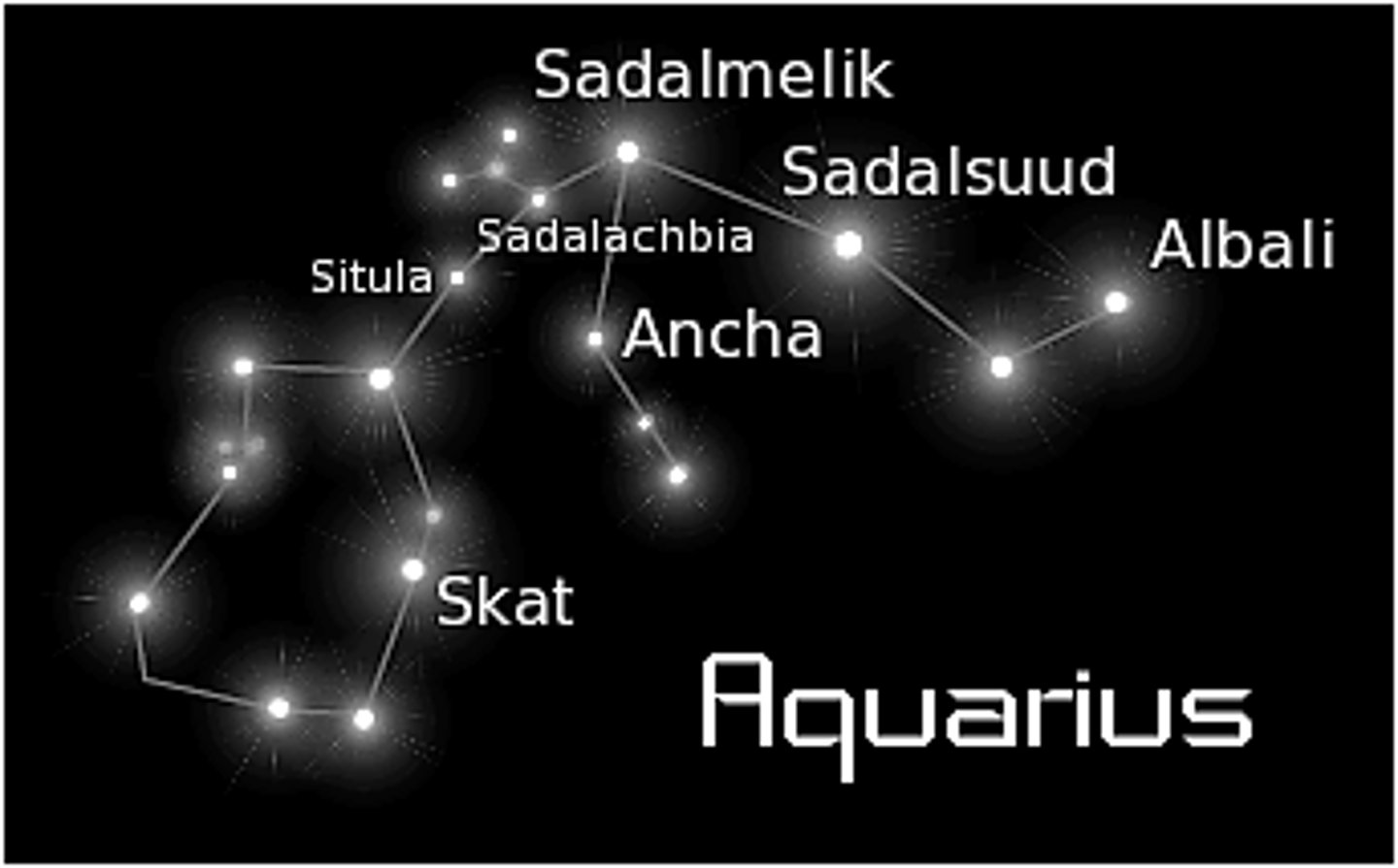 <p>water bearer / brightest star: Sadalsuud or Beta Aquarii (β Aqr)</p>