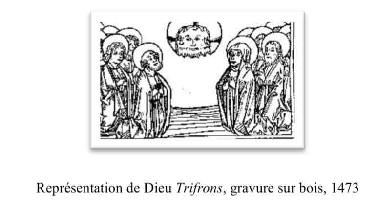 <p>Les représentations <strong>tricéphales</strong> présentent trois têtes sortant d’un même tronc</p><p>les représentations <strong>Trifrons</strong> présentent un seul visage, mais avec trois faces.</p>