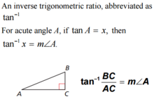 <p>an inverse trigonometric ratio, abbreviated as tan-1</p>