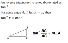 an inverse trigonometric ratio, abbreviated as tan-1