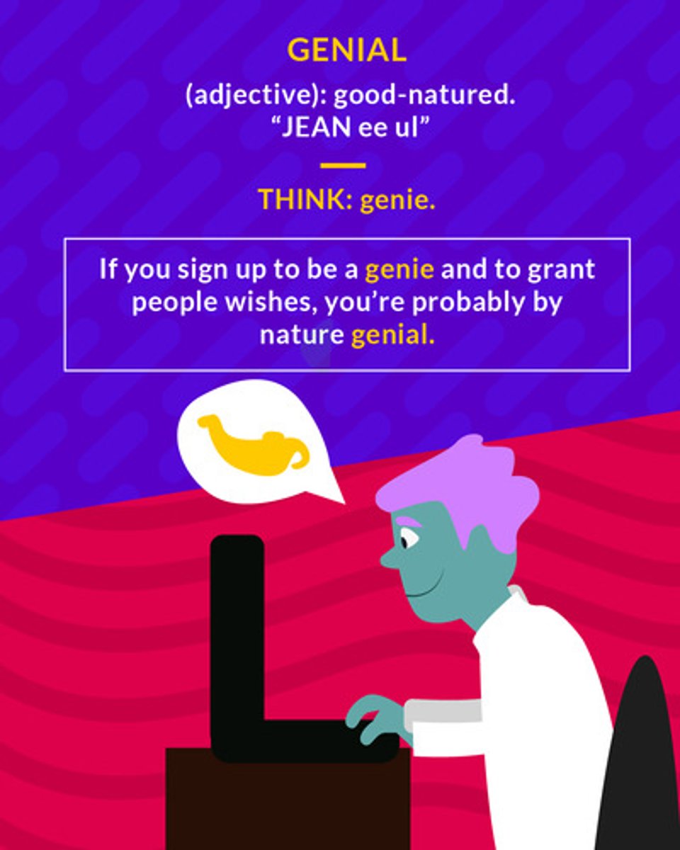 <p>(adj.) friendly and cheerful</p>