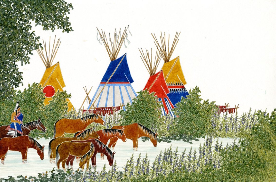 <p>Features Native American themes with white outlines and a paper doll look</p>