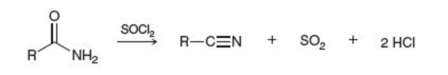 <p>amide to nitrile</p>