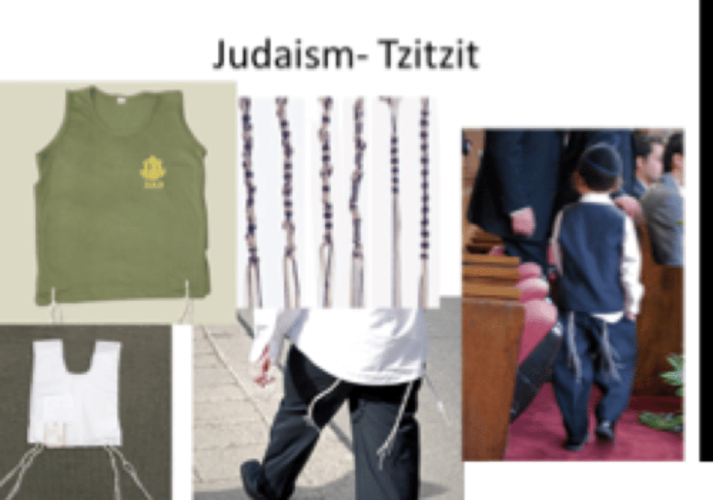 <p>4 tassels hanging from the waist composed of knots that symbolize the 613 commandments in the Torah</p>