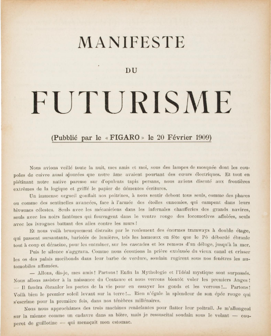 <p>Marinetti, Italy, 1909</p>