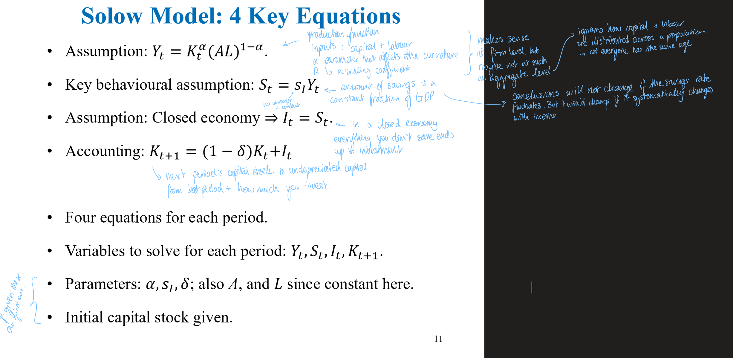 <p>model how capital accumulation (ΔK) affects output and whether this growth is sustainable</p>