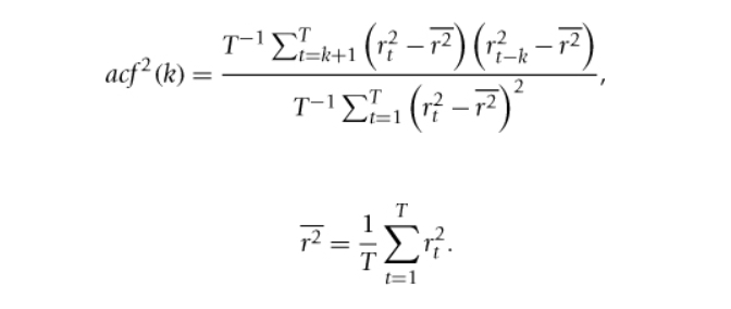 <ul><li><p>reveals information about the autocorrelation properties of the squared levels of returns </p></li></ul><p></p>