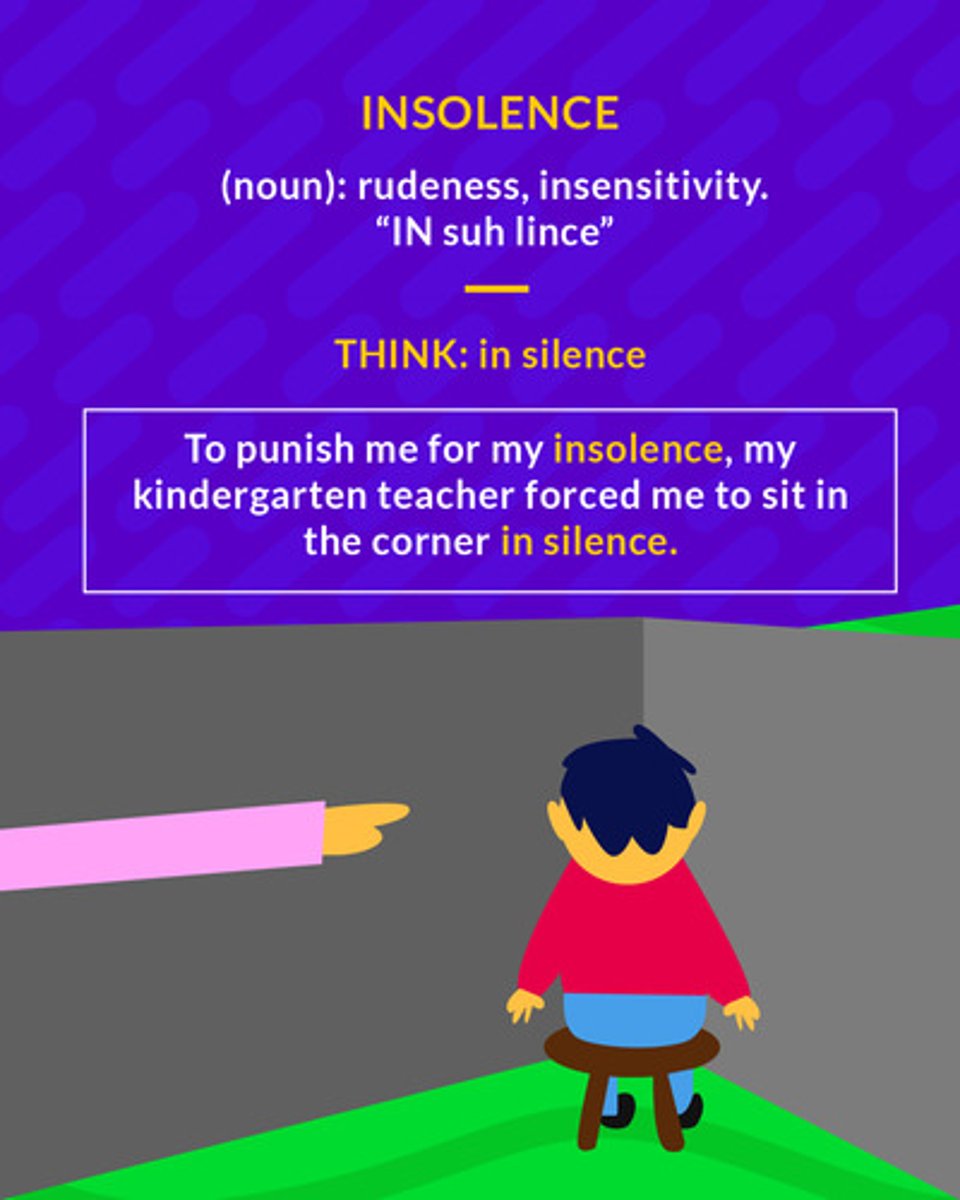 <p>contemptuously rude or impertinent behavior or speech</p><p>(noun) rudeness</p>
