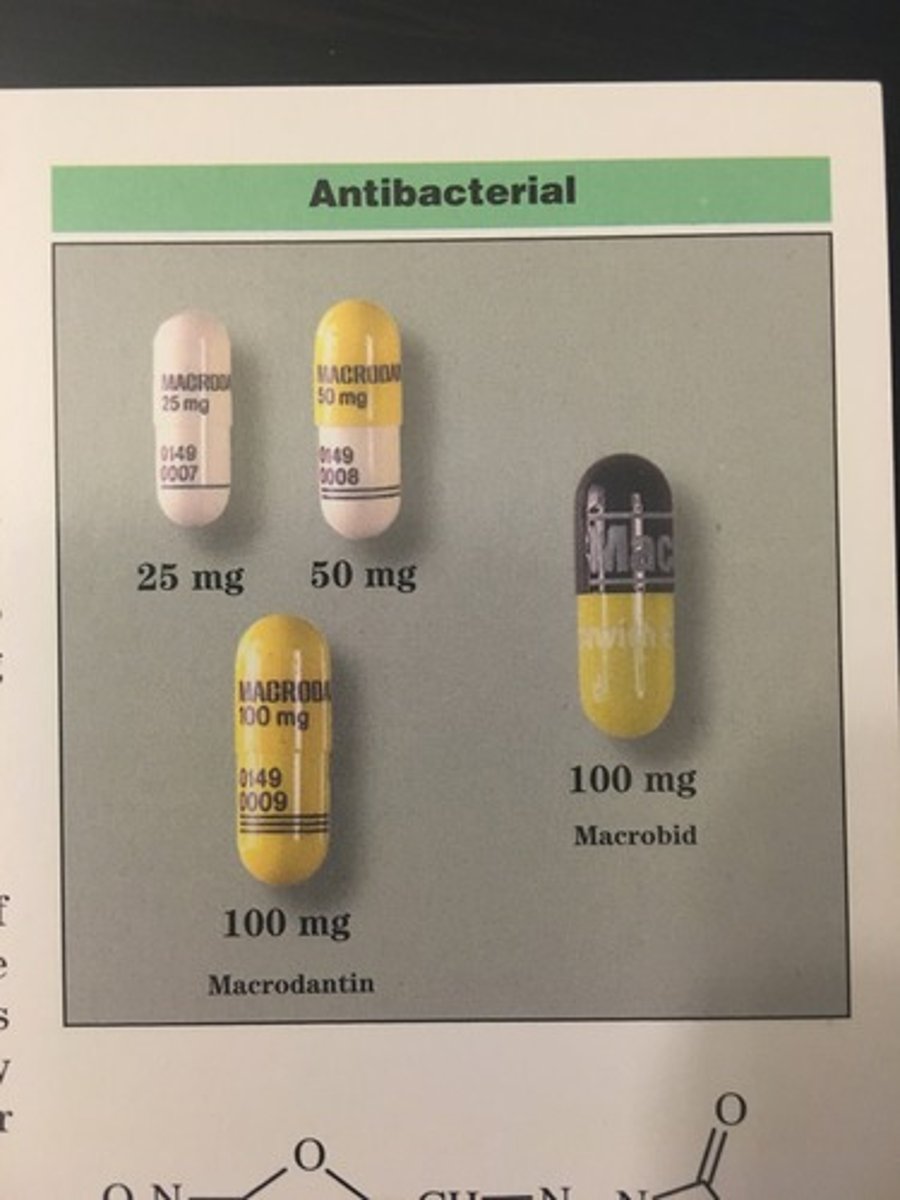 <p>Nitrofurantoin</p><p>Antibacterial</p><p>UTI</p>