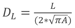 <p>closer index is to 1 = closer the lake is to perfect circle<br>DL = L/ (2*sqrt(pi*A))<br>A = area (may include islands in area of the lake)<br>L = perimeter (not usually including islands within lake)</p>