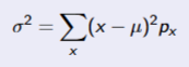 <p>$$\sigma$$ is the standard deviation of X</p><p>P is the probability</p><p>x is the value</p>