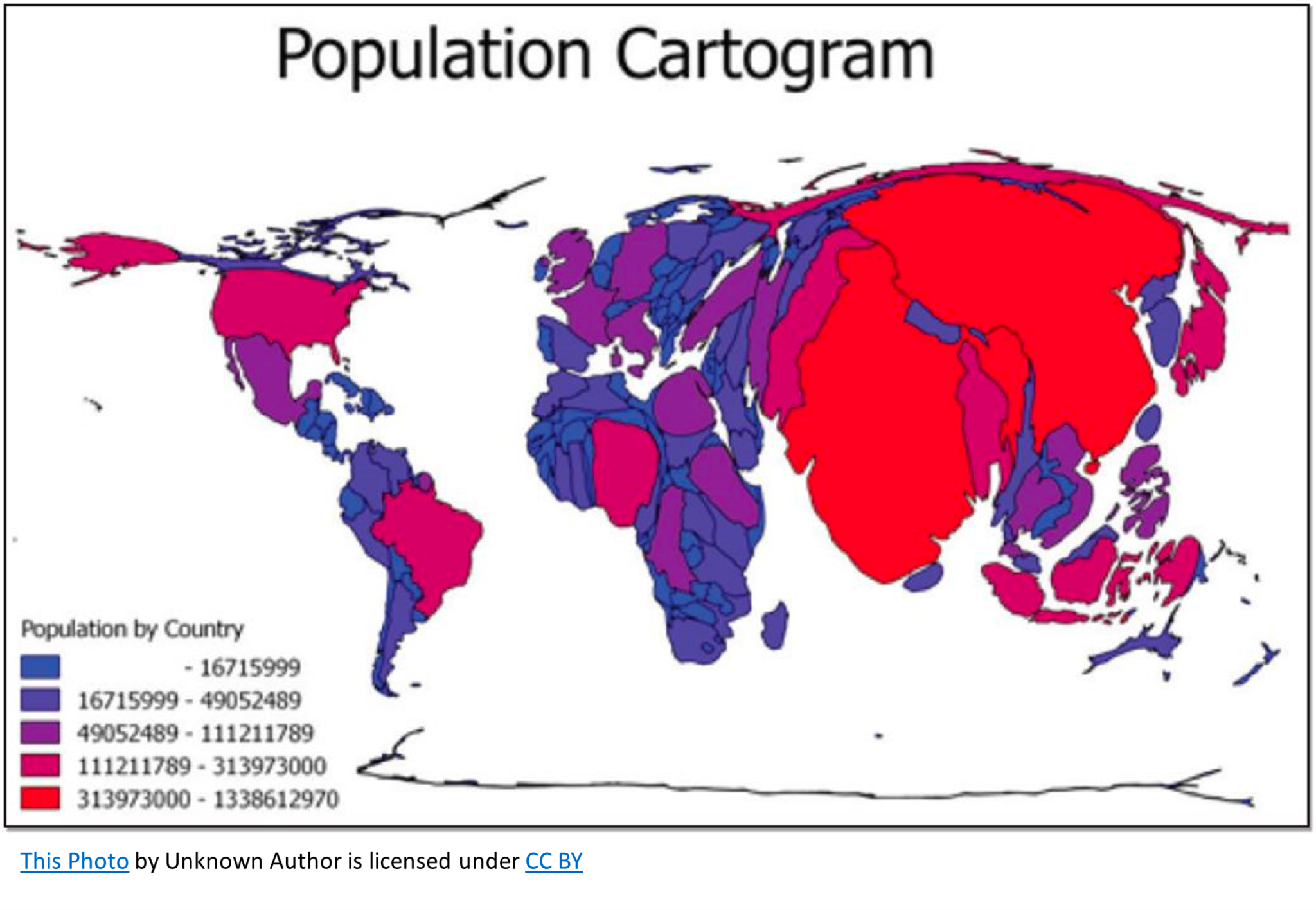 <p>A thematic map that <span style="background-color: transparent;"><span>distorts the geographic shape of an area in order to show the size of a specific variable; the larger the area on a cartogram, the larger the value of the variable.</span></span></p>