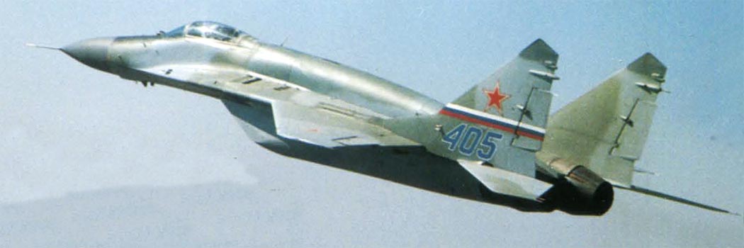 <p>FULCRUM, MiG-29, МиГ-29, (Grills on dorsal wing roots, Large wing roots, IRST forward of canopy)</p>