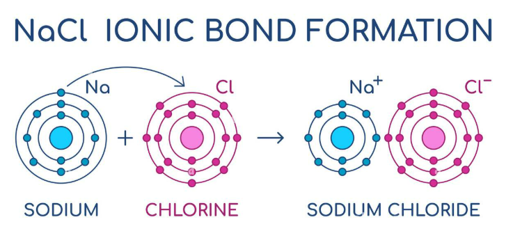 <p>Ion formation of Element 1 + Ionic formation of Element 2 —&gt; Combination of Elements —&gt; Element Name</p>