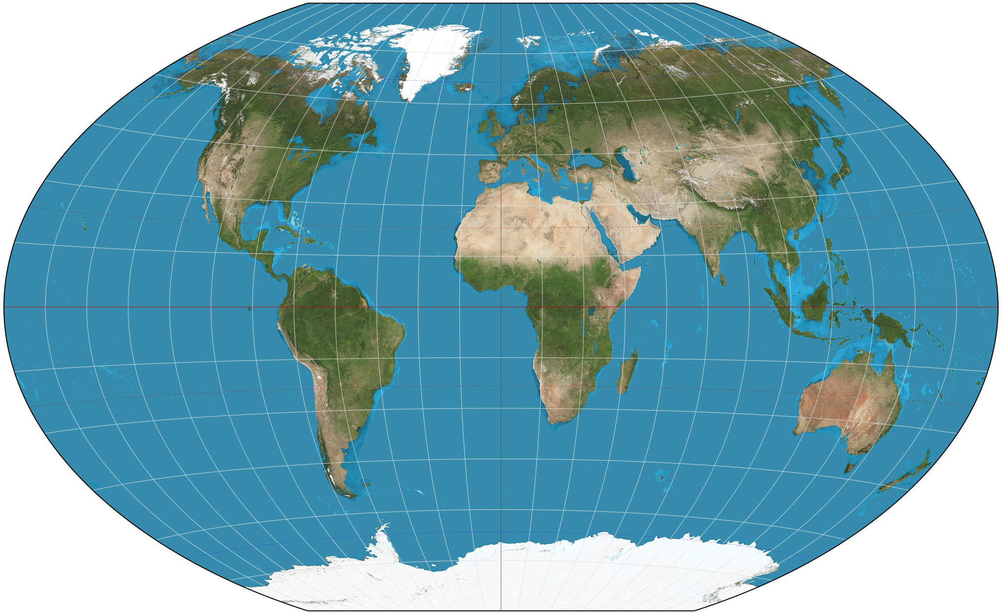 <p>(Projections)Type of uninterrupted map that is almost a rectangle but shaves off corners. Minimal distortion in size, distance, and direction but suffers from distortion in poles and curved latitude and longitude lines.</p>