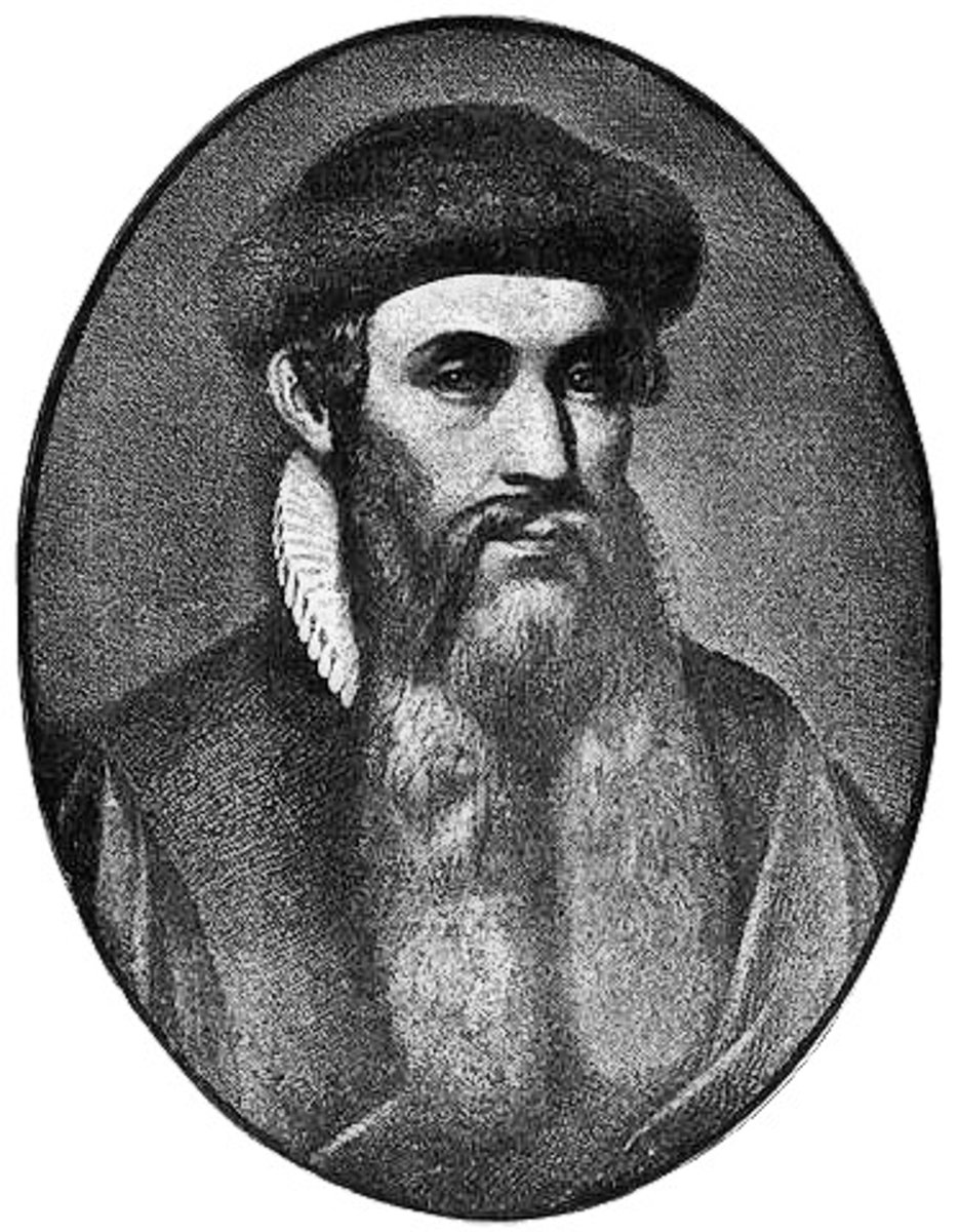 <p>played an important role in completing the devlopment of movable type printing, one of the most important technological innovations of Western civilization; his Bible, completed 1455 or 1456, was the first true book in the West produced from movable type</p>