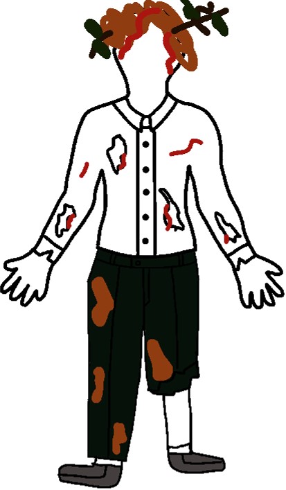 School shirt with rips, tears, and bloodstains
