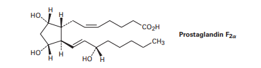 <p>Problem 4-6</p><p> Prostaglandin F2a, a hormone that causes uterine contraction during childbirths, has the following structure. Are the two hydroxyl groups (O OH) on the cyclopentane ring cis or trans to each other? What about the two carbon chains attached to the ring?</p><p></p>