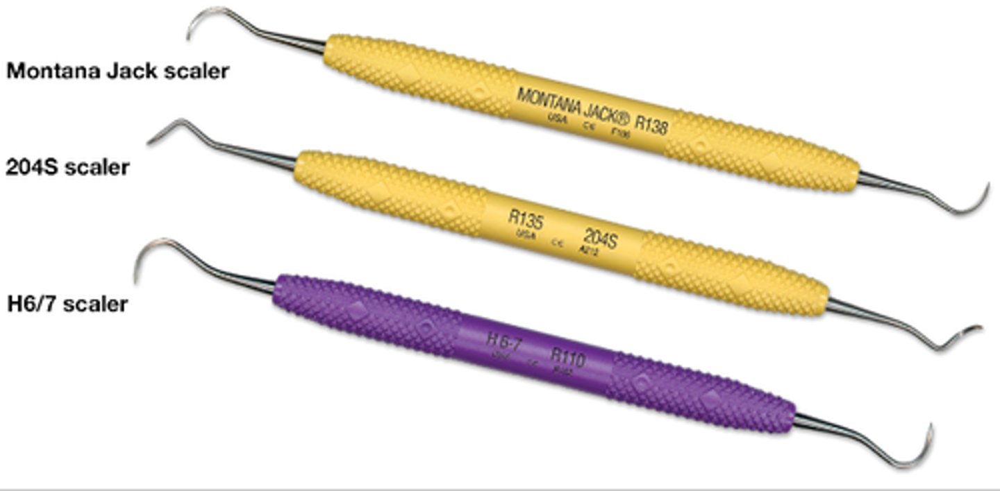 <p>What are the three major types of sickle scalers (3)?</p>