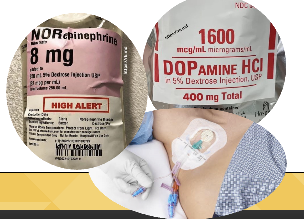 <ul><li><p>These medications are <strong>used when fluid therapy alone does not maintain MAP</strong>.</p></li><li><p>Dosages are often based on patient weight and titrated to patient response <mark data-color="yellow" style="background-color: yellow; color: inherit">(mcg/min or mcg/kg/min)</mark></p></li><li><p>Continuous monitoring is a must!</p></li><li><p><span style="color: red"><strong>These medications should be administered in a central line to avoid extravasation and tissue necrosis</strong></span>.</p><ul><li><p>The meds can be started in a peripheral, but eventually need to be moved to central asap.</p></li></ul></li></ul><p></p>
