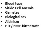 <ul><li><p>Traits that fall into distinct groups (i.e. blood type). </p></li><li><p>Morphs and mutants would also fall into this group, such as albinos. </p></li></ul><p></p>