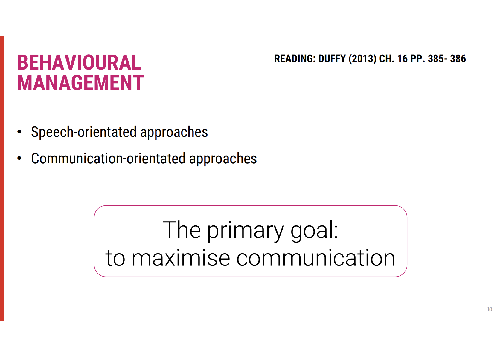 <p><span data-name="bullseye" data-type="emoji">🎯</span><span style="font-family: &quot;Apple Color Emoji&quot;"><strong> </strong></span><span><strong>Goal of Behavioural Management</strong></span></p><ul><li><p><span><strong>Maximise communication abilities</strong> in individuals with motor speech disorders.</span></p></li><li><p><span>Focuses on <strong>speech-oriented</strong> and <strong>communication-oriented</strong> approaches.</span></p></li></ul><p><span data-name="speaking_head" data-type="emoji">🗣</span><span style="font-family: &quot;Apple Color Emoji&quot;"><strong> </strong></span><span><strong>Approaches Based on Severity</strong></span></p><ul><li><p><span><strong>Mild impairments</strong>: Primarily use <strong>speech-oriented</strong> approaches to improve articulation, intelligibility, and speech clarity.</span></p></li><li><p><span><strong>Severe impairments</strong>: Employ <strong>communication-oriented</strong> approaches, which may include AAC or compensatory strategies to support communication.</span></p></li></ul><p><span data-name="chart_increasing" data-type="emoji">📈</span><span style="font-family: &quot;Apple Color Emoji&quot;"><strong> </strong></span><span><strong>Behavioural Management as Primary Approach</strong></span></p><ul><li><p><span><strong>Most common treatment approach</strong> for motor speech disorders, adaptable across the spectrum of severity.</span></p></li></ul><p></p>