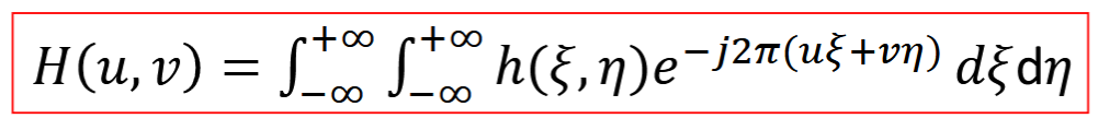 <p>Fourier transform of PSF, H(u,v)</p><p>optical transfer function</p><p>G(u,v)=H(u,v)F(u,v)</p>