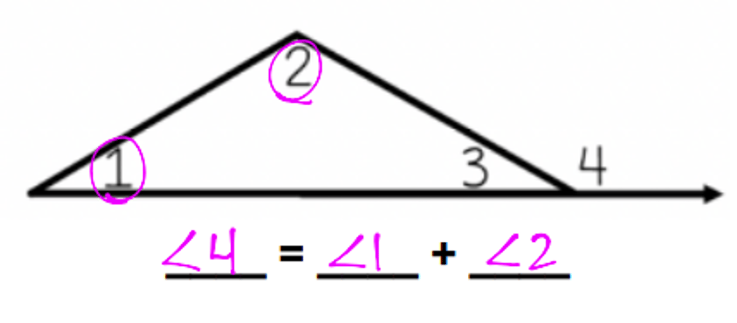 <p>outside angle = far angle + far angle</p>