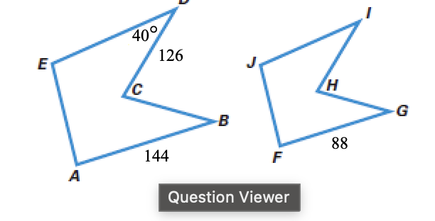 <p><span style="background-color: transparent !important;"><span>The measure of angle</span></span></p><p><span style="line-height: normal; background-color: transparent !important;"><span>I </span></span><span style="background-color: transparent !important;"><span>is </span></span><span style="line-height: 1.25; background-color: var(--acs-internal-equation-disabled-color) !important;"><span>40</span></span><span style="line-height: 1.2; background-color: var(--acs-internal-equation-disabled-color) !important;"><span>*</span></span><span style="background-color: transparent !important;"><span>.</span></span></p><p><span style="background-color: transparent !important;"><span>The length of side</span></span></p><p><span style="line-height: normal; background-color: transparent !important;"><span>HI i</span></span><span style="background-color: transparent !important;"><span>s </span></span><span style="line-height: 1.25; background-color: var(--acs-internal-equation-disabled-color) !important;"><span>77</span></span></p>