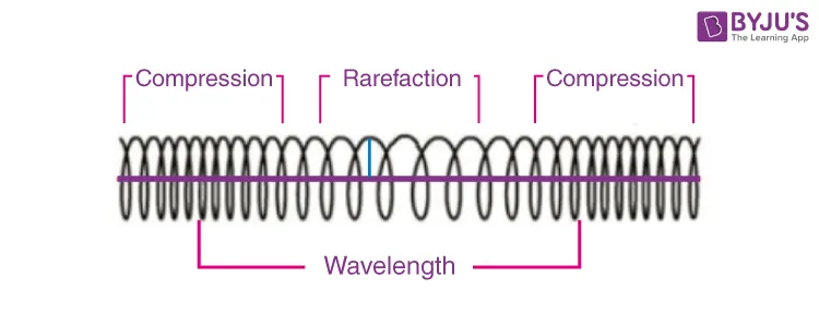 <ul><li><p>Compression: regions where the particles of the wave are closest together</p><ul><li><p>Have high pressure and high density</p></li></ul></li><li><p>Rarefaction: regions where the particles of the wave are spread farther apart</p><ul><li><p>Have low pressure and low density</p></li></ul></li></ul><p></p>