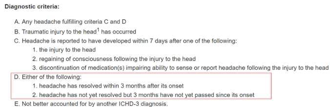 <p>Symptoms: Dizziness, fatigue, reduced concentration, memory loss, insomnia, anxiety, personality changes</p><p>Time Frame: <u>less than 3 months</u> caused by <u>trauma</u> to head</p>