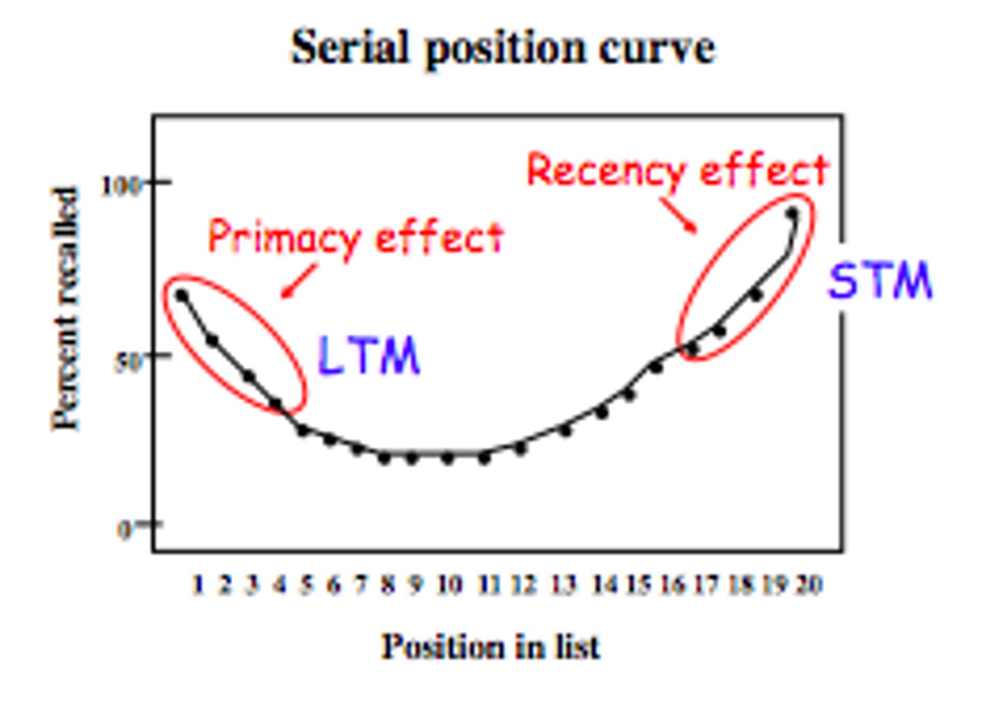 <p>(A) I Only</p><p>Context Clues is not a cause of the serial position effect.</p><p>The Primacy Effect says that the first few items in a series are more likely to be recalled than subsequent items.</p><p>The Recency Effect says the final items in a series are more likely to be recalled than other items.</p>