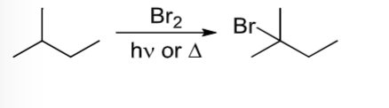 <p>An alkane reacts with Br2 and heat or light </p>
