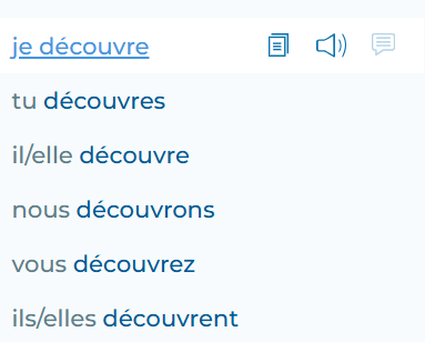 <p>to discover; irregular; passe compose: avoir découvert</p>