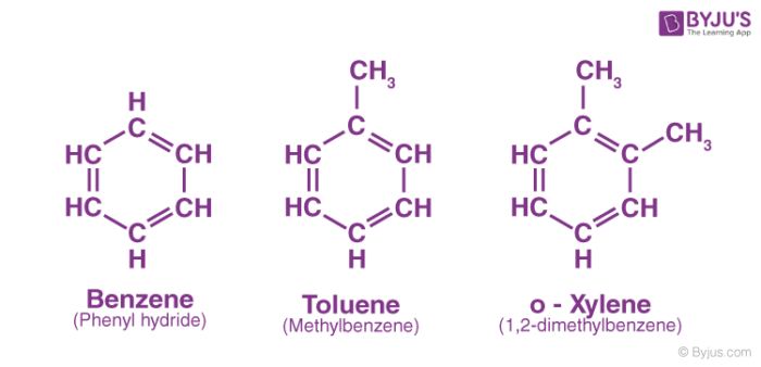 <p>hydrocarbon containing a 6 carbon ring with 3 alternating double bonds</p>