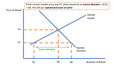 \-when demand exceeds available supply

\-occurs when the current market price is below the equilibrium price

\-this results in queuing and upward pressure on price