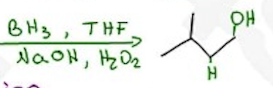 <p>BH3, THF / NaOH, h2o2 —- Anti-mark, syn</p><p></p>