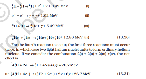 <ul><li><p>The process in which two or more lighter nuclei join together to form a nucleus with the release of energy</p></li><li><p>Required very high temperatures (10<sup>8 </sup>K) to overcome the coulombic repulsion and fuses. So it is called a thermonuclear reaction</p></li></ul><p></p>