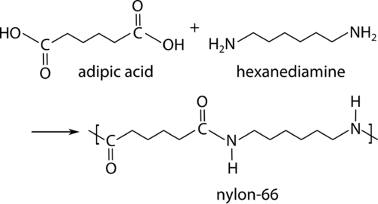 <ul><li><p><span>Usually involves more than one monomer species, and no radical initiator is required.</span></p></li><li><p><span>The polymerization occurs through elimination of one molecule (usually water, another example is methanol).</span></p></li></ul><p></p>